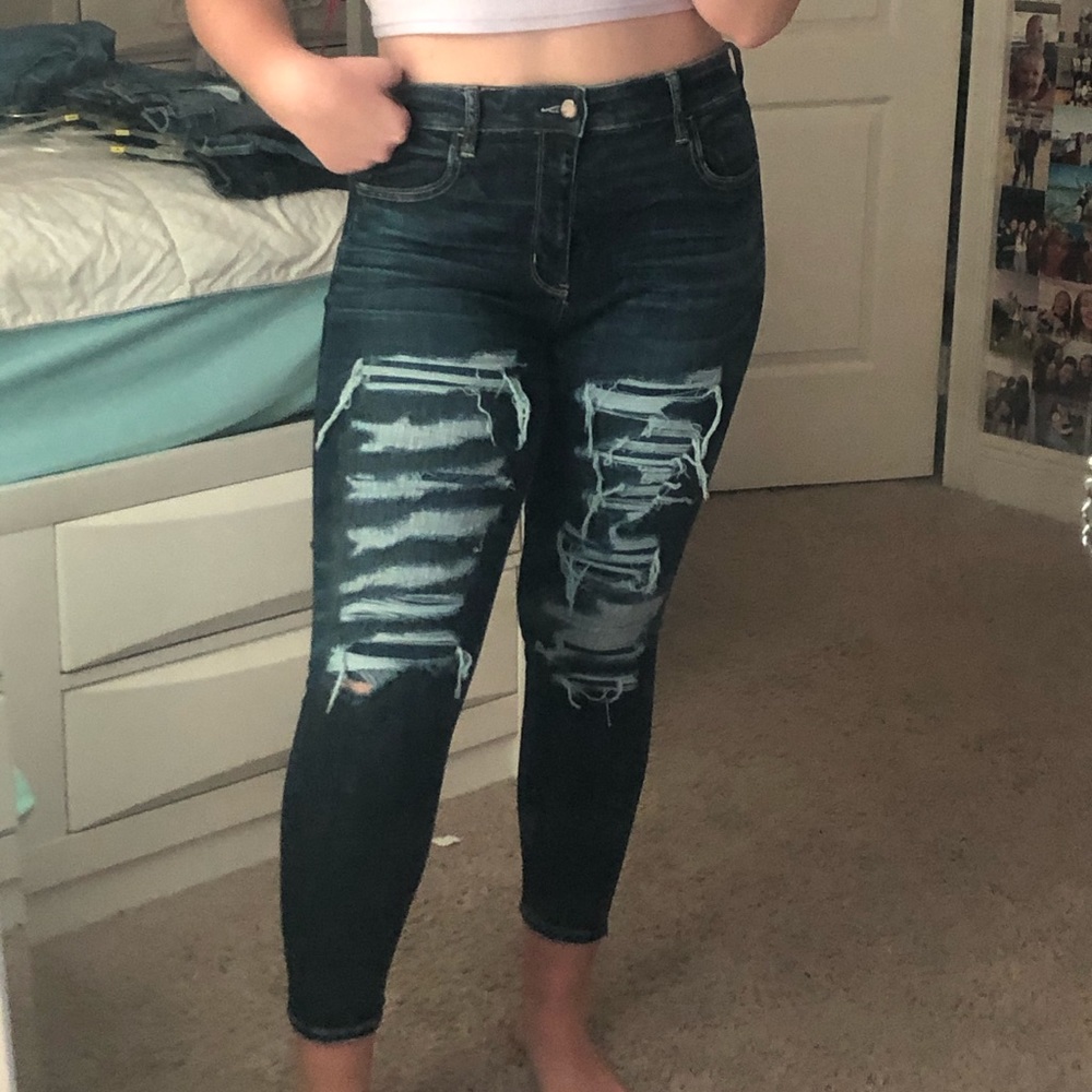 american eagle ripped jeans w patches underneath
